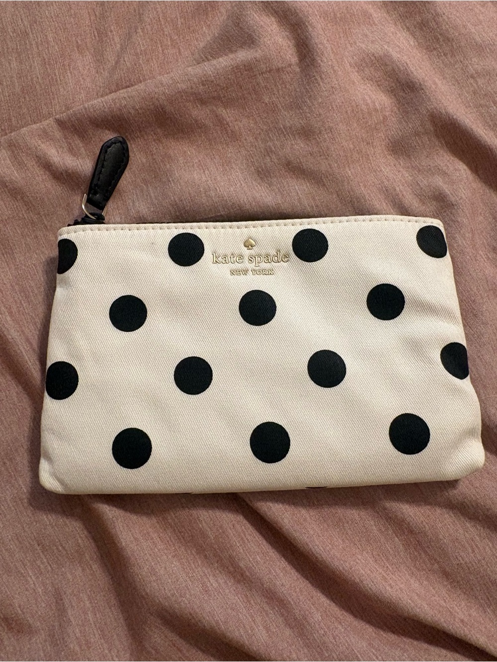 kate spade Cream and Black Polka Dot Zip Pouch